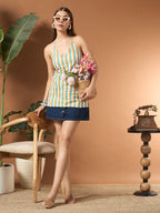 Savorelle Riviera Halter Backless Printed Short Kurti Blue