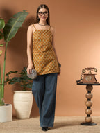 Savorelle Heritage Printed Sleeveless Short Kurti Mustard Yellow