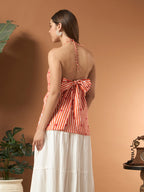 Savorelle Riviera Halter Backless Printed Short Kurti Orange