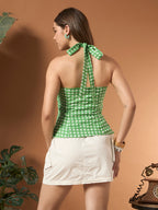 Savorelle Amalfi Striped Halter Top Gingham Green