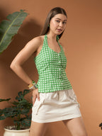 Savorelle Amalfi Striped Halter Top Gingham Green
