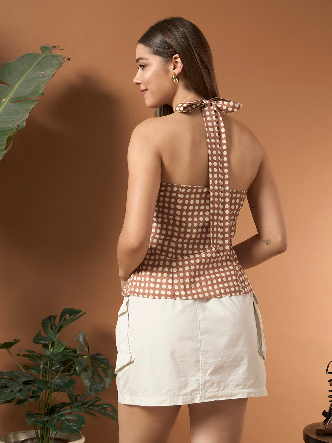 Savorelle Amalfi Striped Halter Top Polka Brown