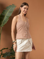 Savorelle Amalfi Striped Halter Top Polka Brown