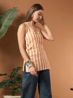 Savorelle Riviera Halter Backless Printed Short Kurti Pink