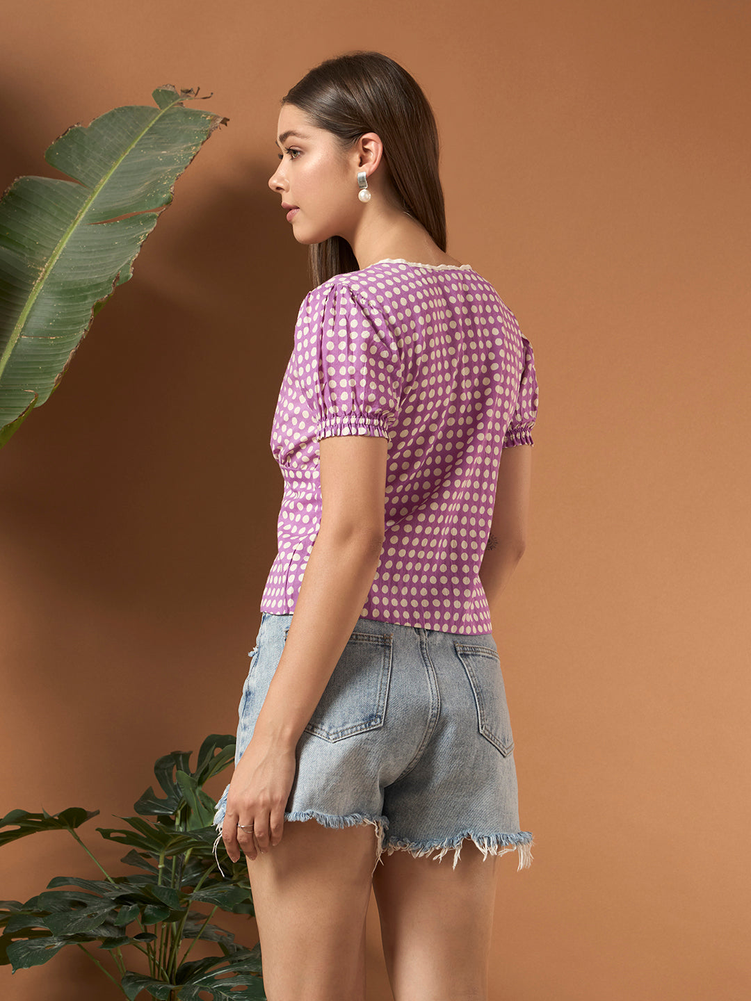 Savorelle Polka dot fitted Top Purple