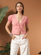 Savorelle Polka dot fitted Top Pink