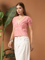 Savorelle Polka dot fitted Top Pink