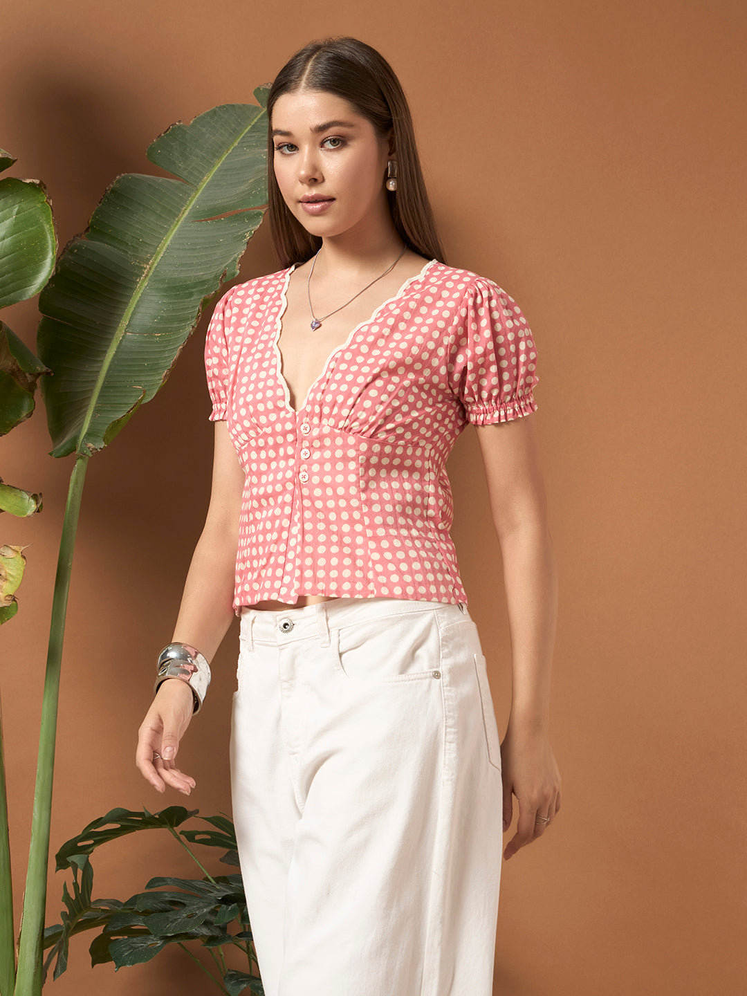 Savorelle Polka dot fitted Top Pink