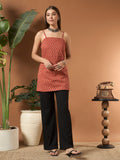 Savorelle Heritage Printed Sleeveless Short Kurti Red