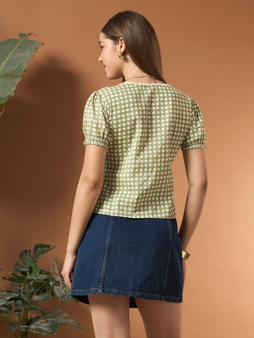 Savorelle Polka dot fitted Top Green