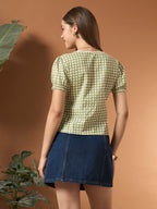 Savorelle Polka dot fitted Top Green