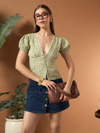 Savorelle Polka dot fitted Top Green