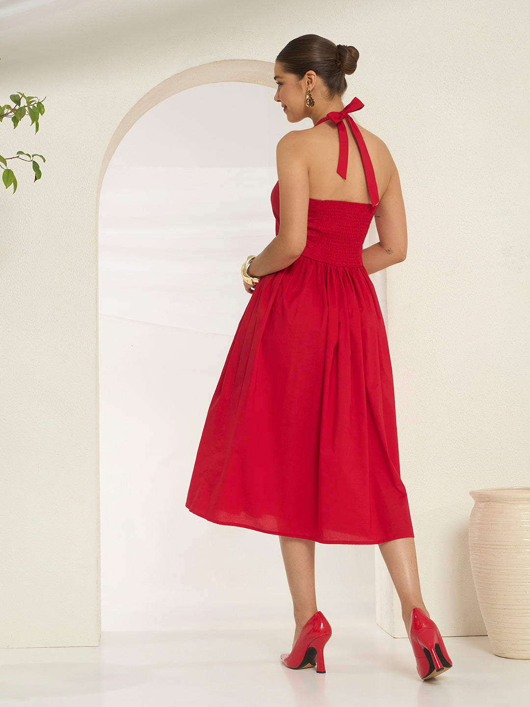 Savorelle Verona Halter Midi Dress Red