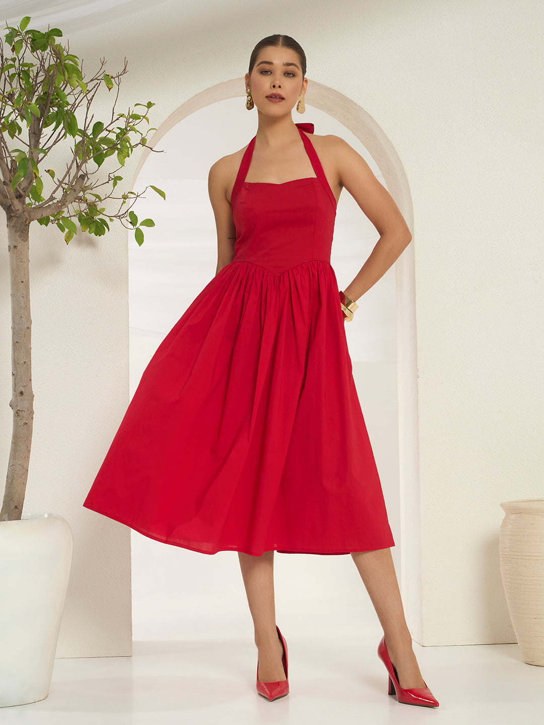Savorelle Verona Halter Midi Dress Red