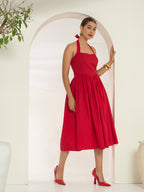 Savorelle Verona Halter Midi Dress Red