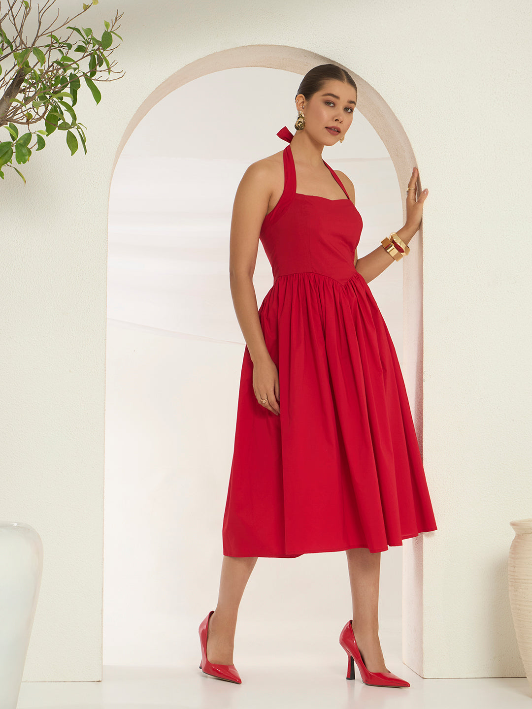 Savorelle Verona Halter Midi Dress Red