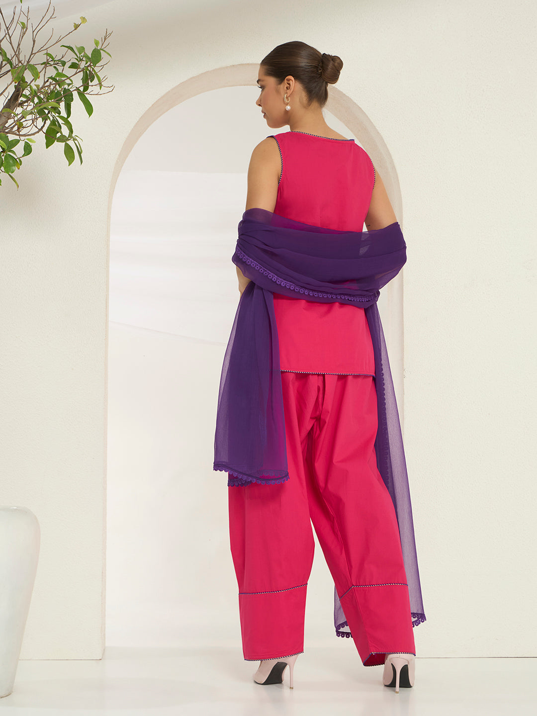 Savorelle Solid Farsi Suit Pink