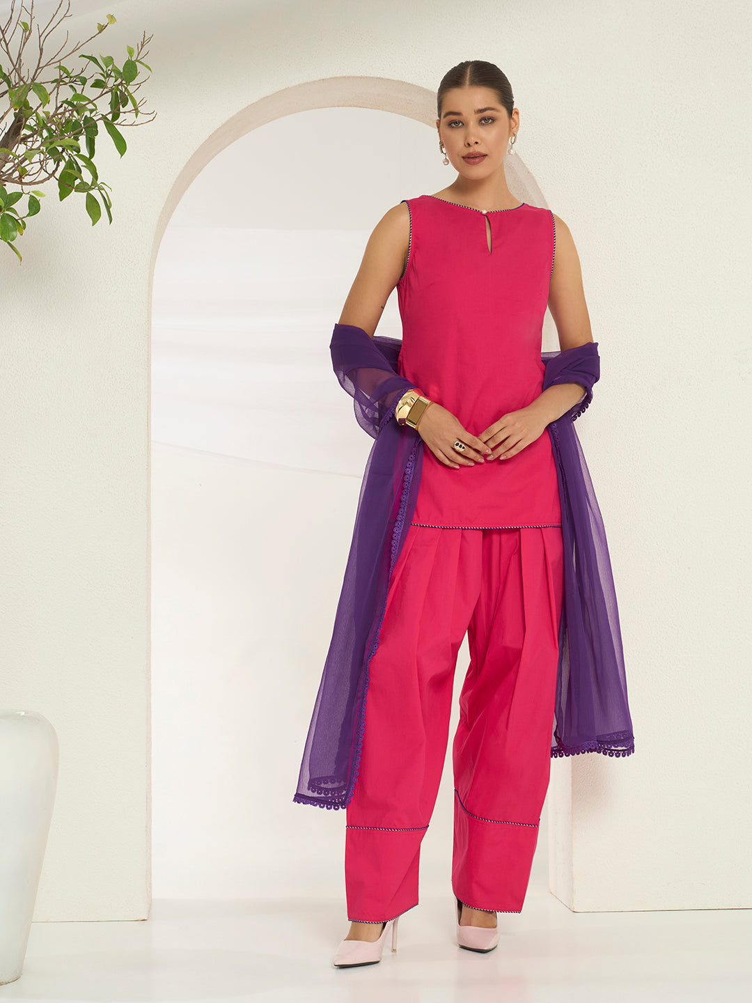 Savorelle Solid Farsi Suit Pink
