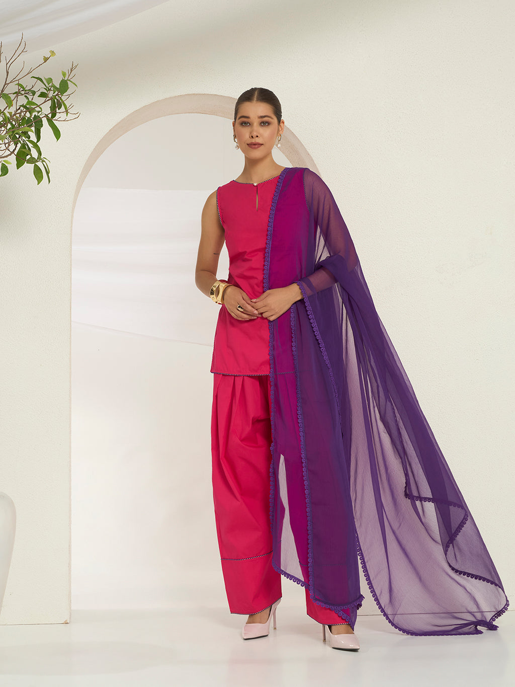 Savorelle Solid Farsi Suit Pink