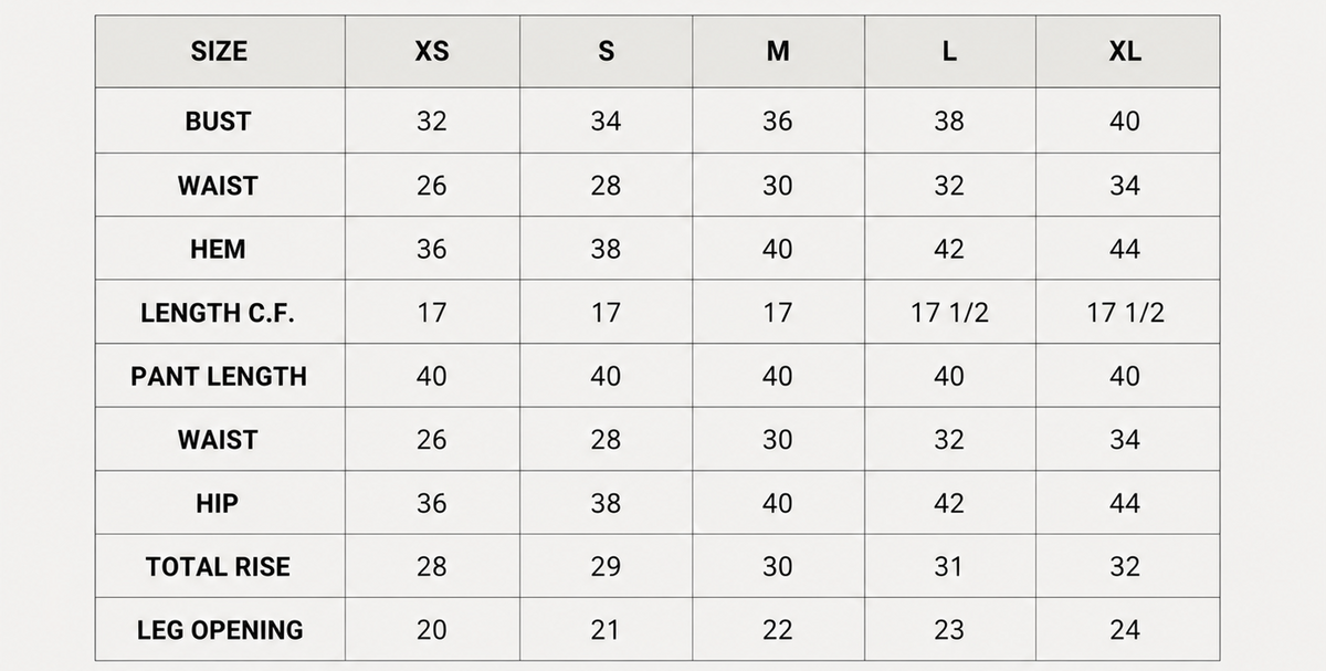 Size chart